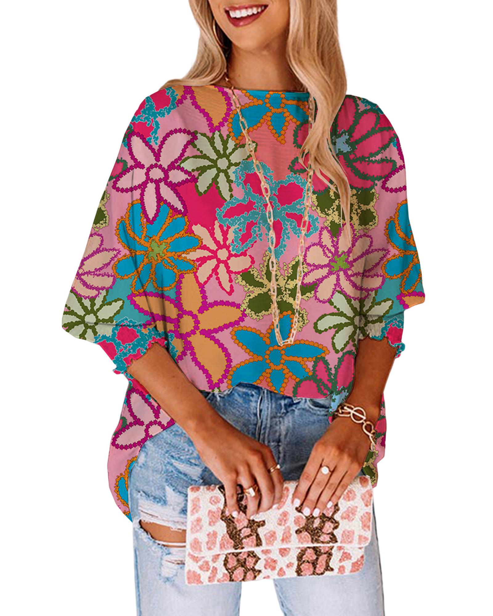 Azura Exchange Bracelet Sleeve Floral Print Blouse - M