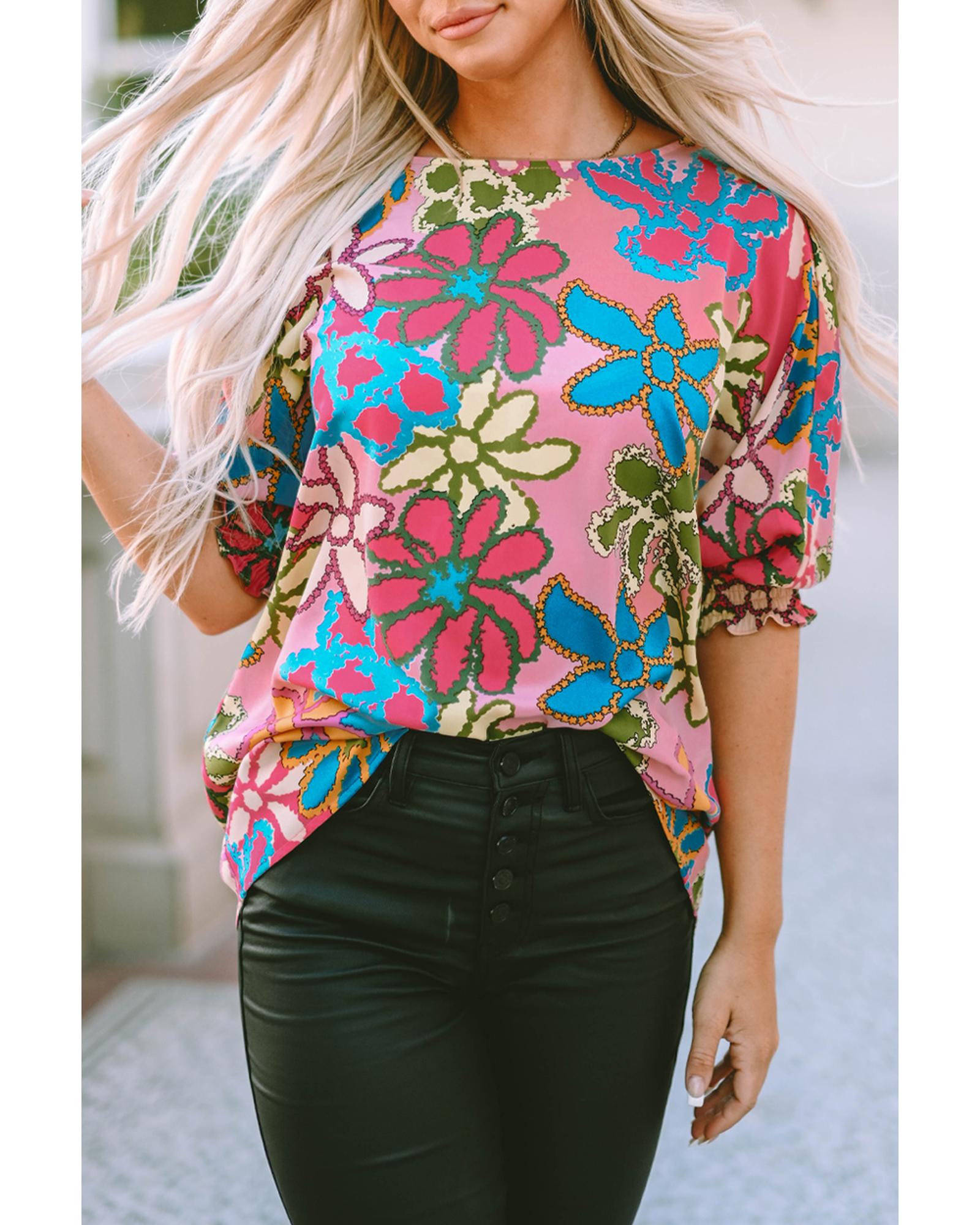 Azura Exchange Bracelet Sleeve Floral Print Blouse - M