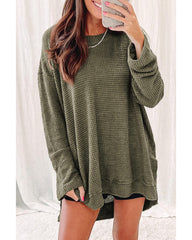 Azura Exchange Oversized Green Waffle Knit High Slits Top - S