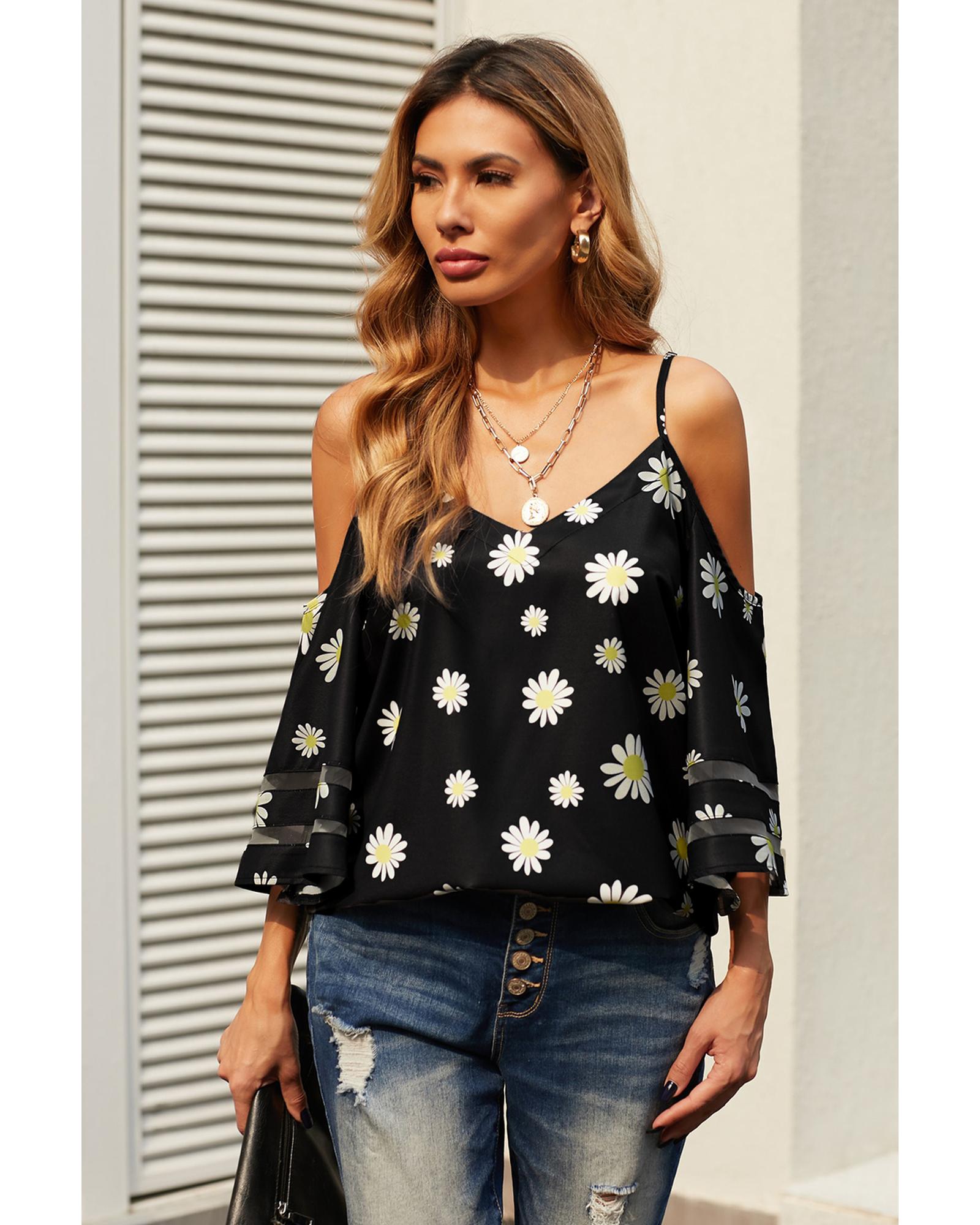 Azura Exchange Floral Cold Shoulder Blouse - L