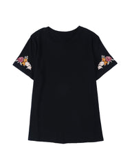 Azura Exchange Embroidered Short Sleeve T-Shirt with Floral Detail