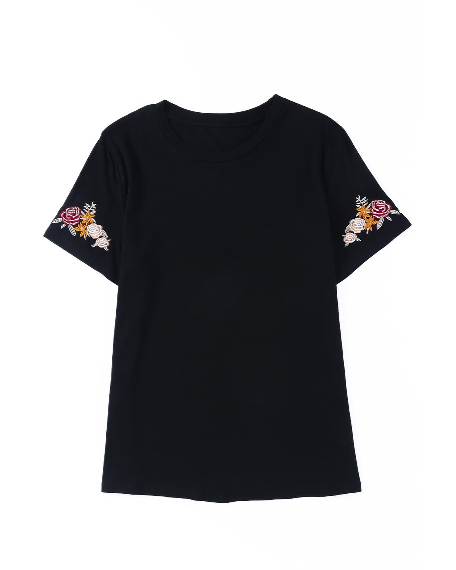 Azura Exchange Embroidered Short Sleeve T-Shirt with Floral Detail