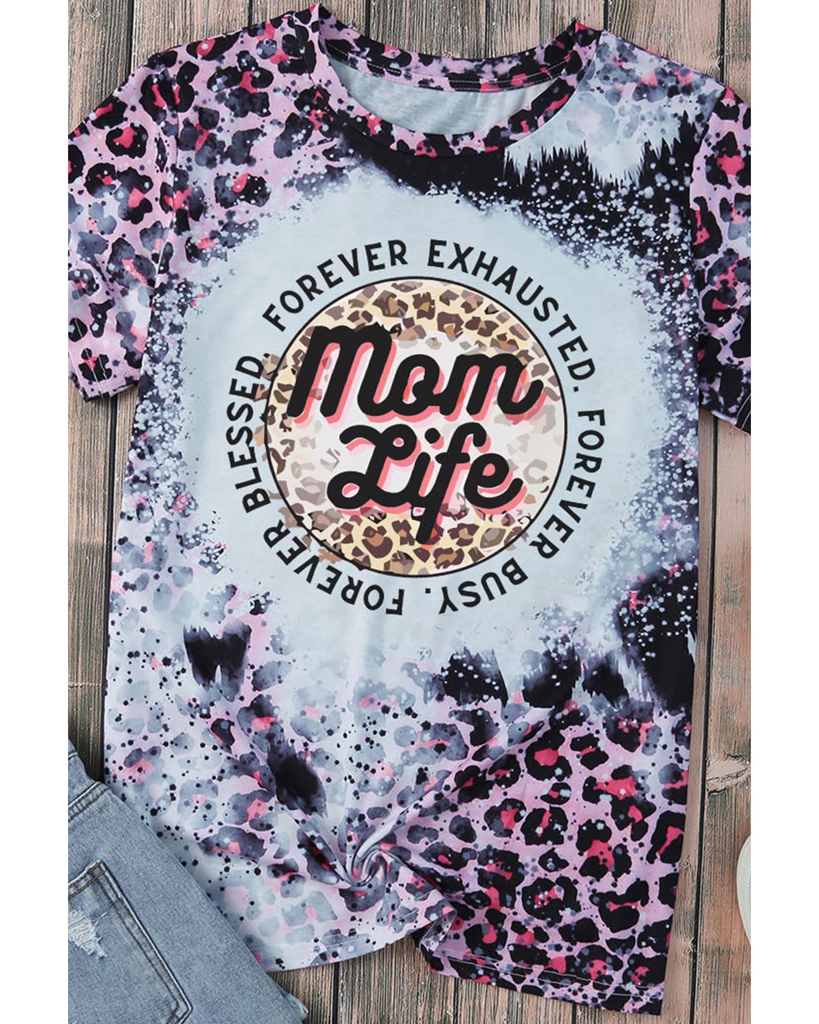 Azura Exchange Leopard Print Graphic Tee with Mom Life Slogan