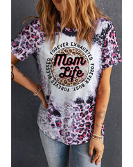 Azura Exchange Leopard Print Graphic Tee with Mom Life Slogan