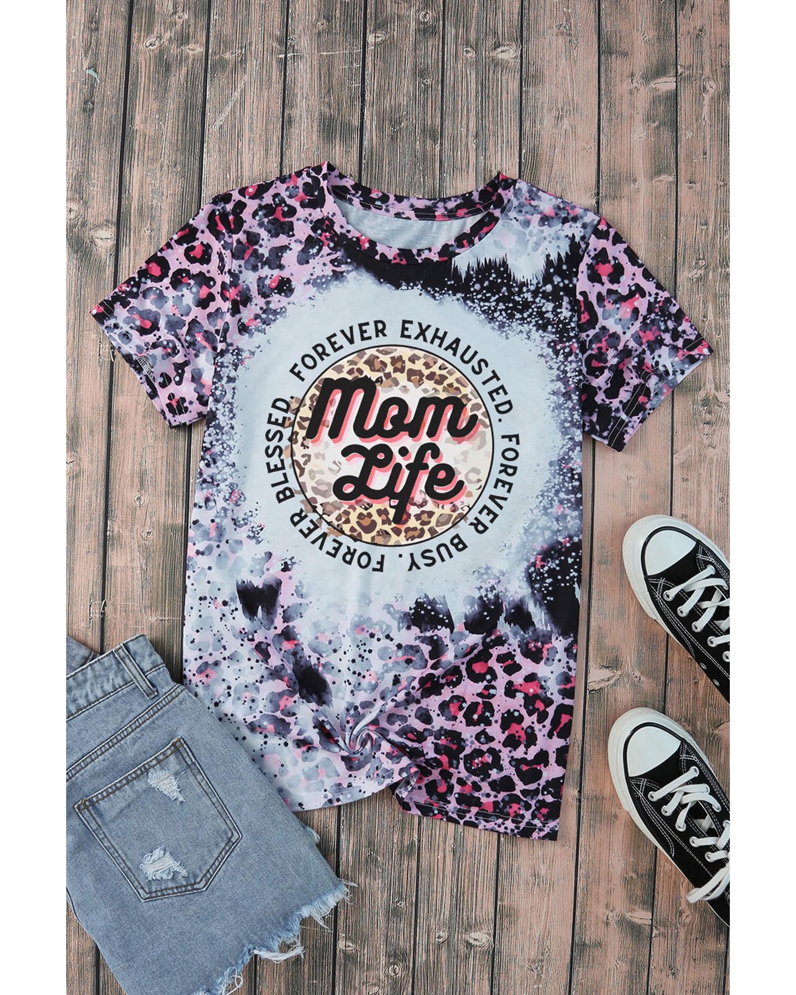 Azura Exchange Leopard Print Graphic Tee with Mom Life Slogan