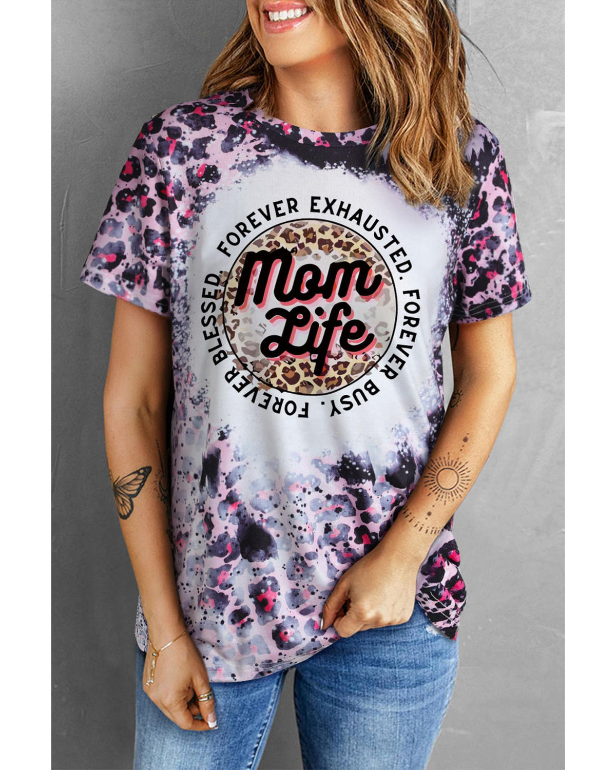 Azura Exchange Leopard Print Graphic Tee with Mom Life Slogan