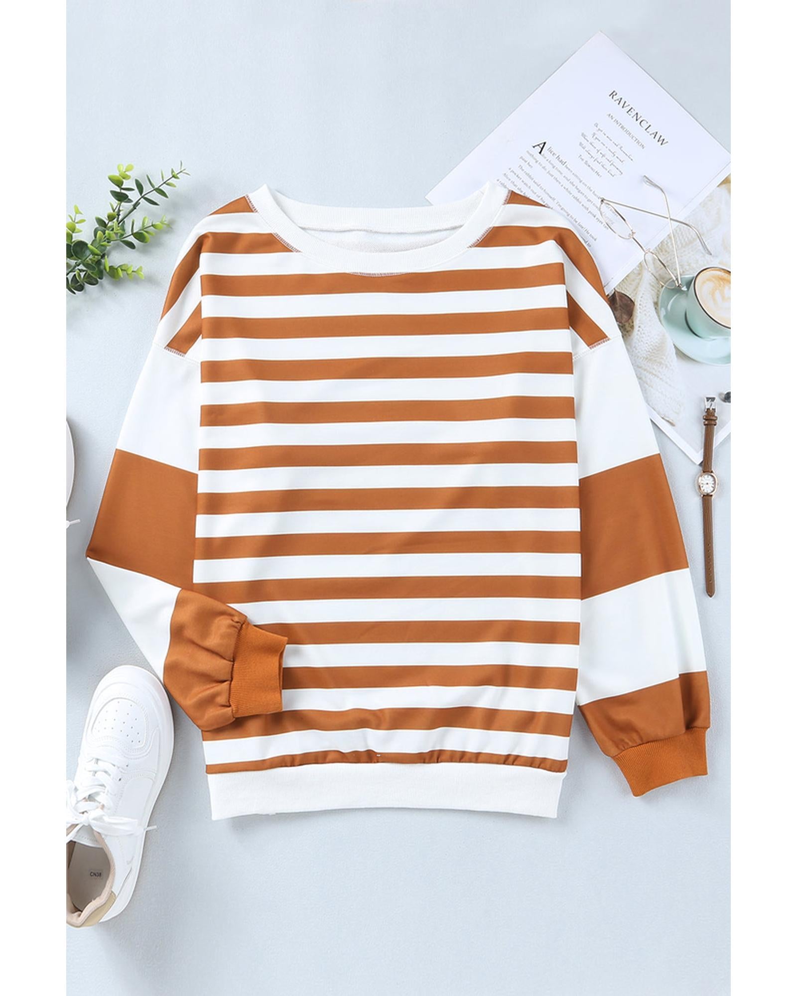 Azura Exchange Drop Shoulder Striped Pullover Sweatshirt - XL