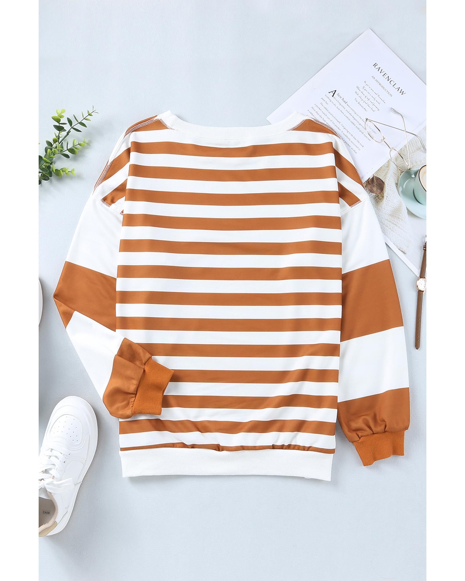 Azura Exchange Drop Shoulder Striped Pullover Sweatshirt - XL