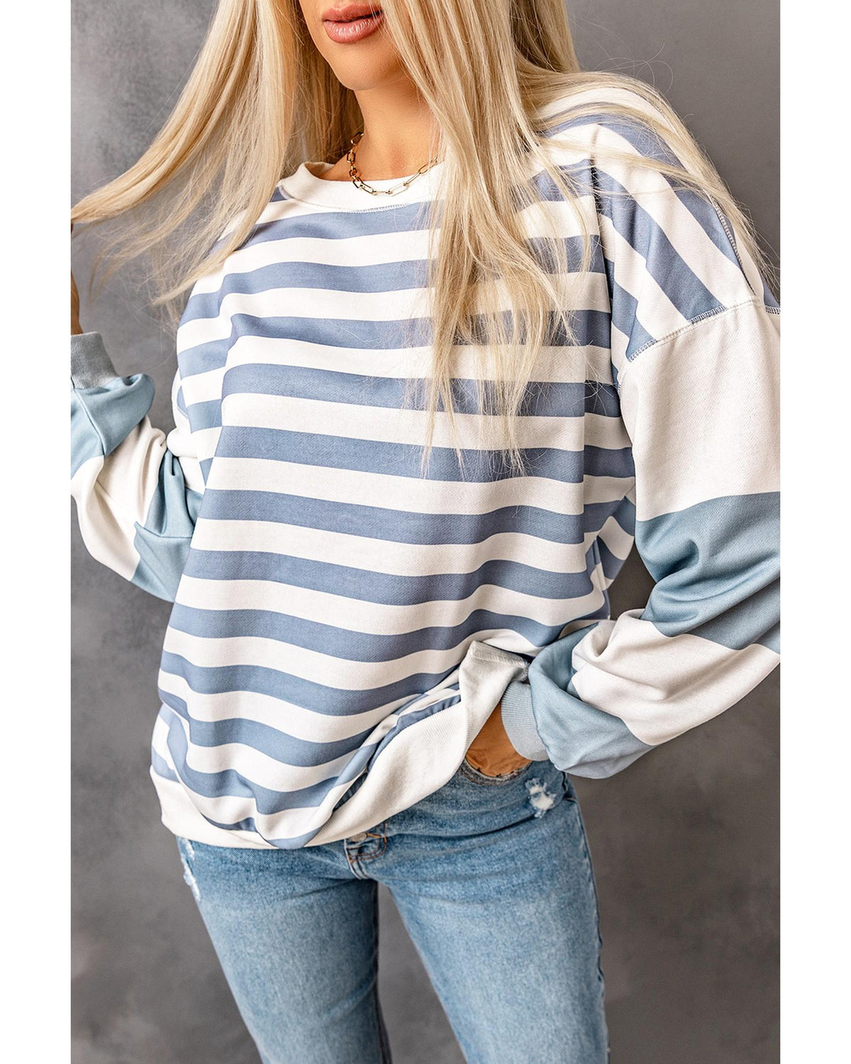 Azura Exchange Drop Shoulder Striped Pullover Sweatshirt - XL