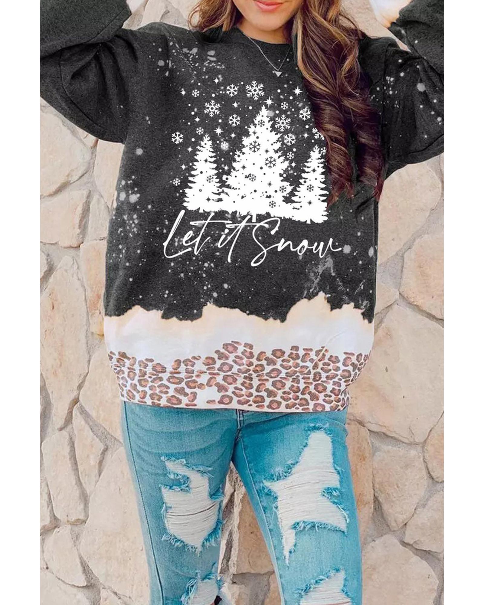 Azura Exchange Christmas Graphic Leopard Bleached Sweatshirt - XL