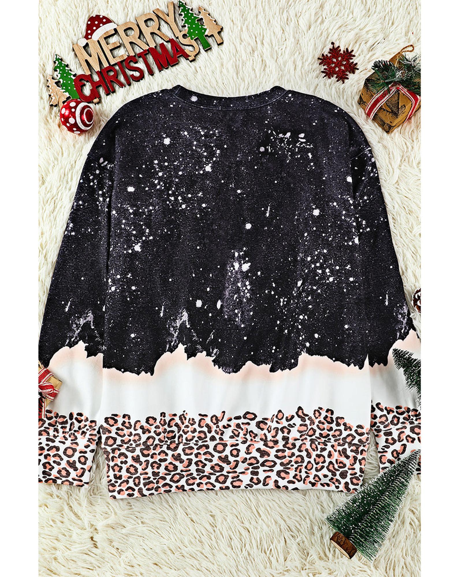 Azura Exchange Christmas Graphic Leopard Bleached Sweatshirt - XL