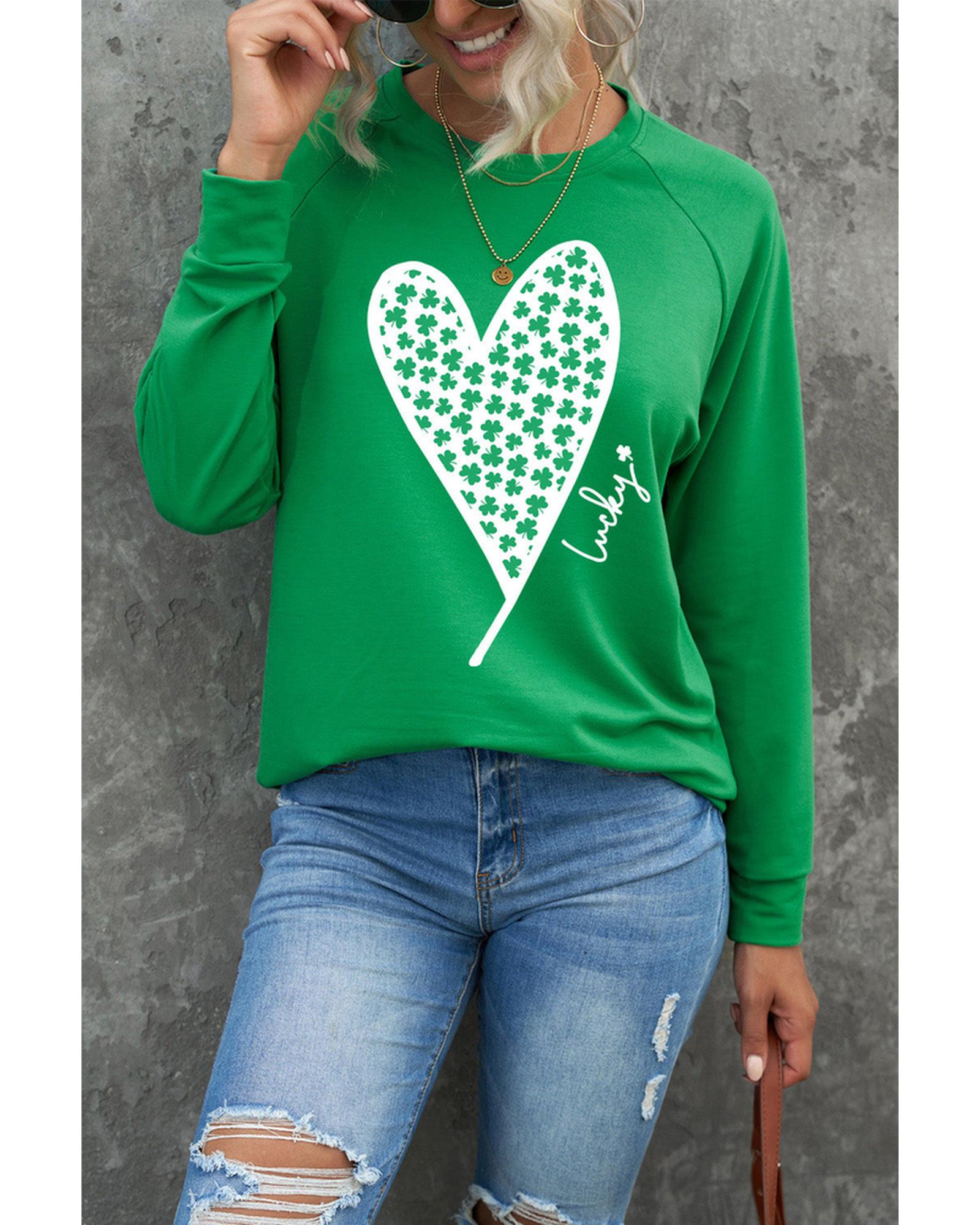 Azura Exchange Lucky Clover Heart Graphic Sweatshirt - S