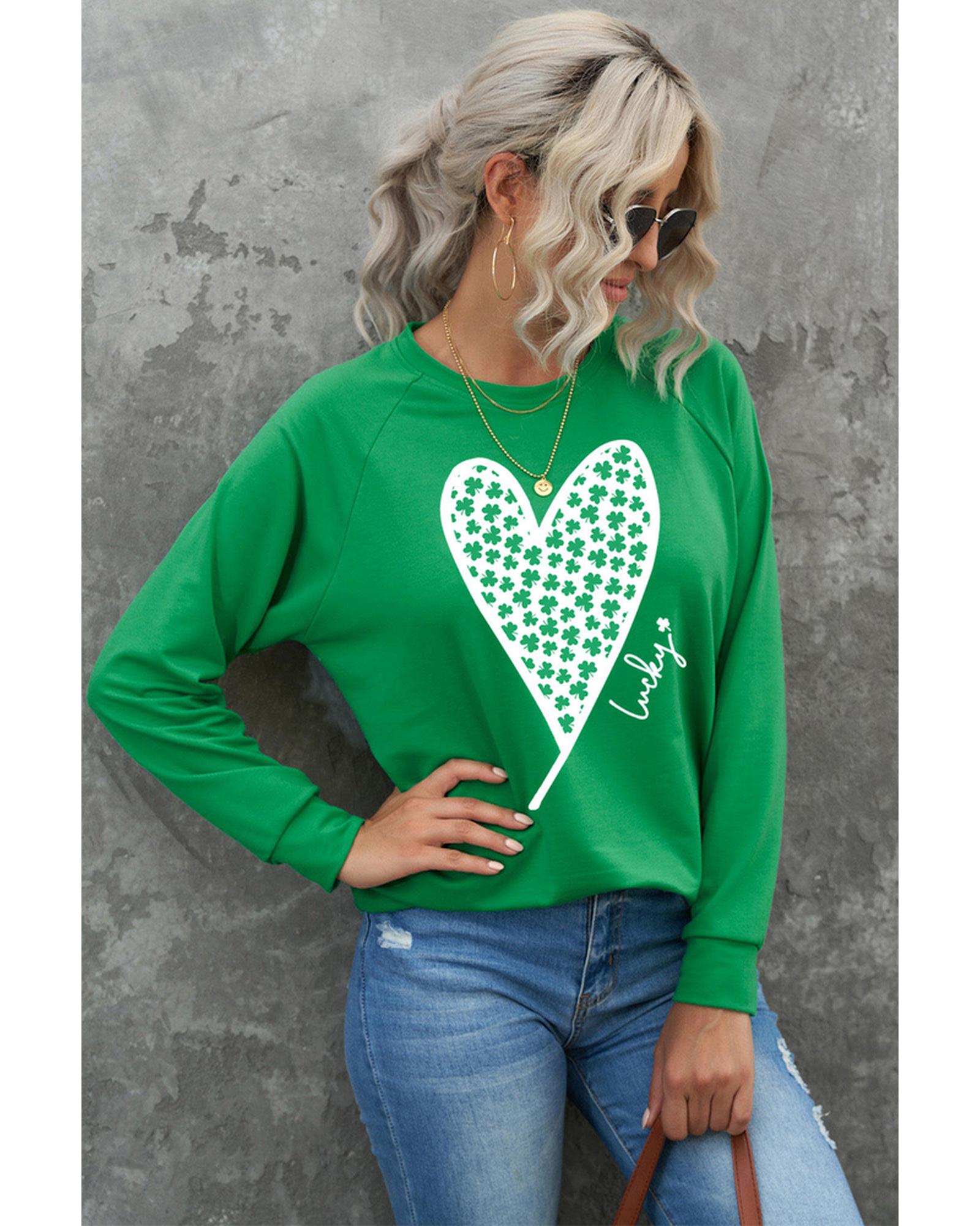 Azura Exchange Lucky Clover Heart Graphic Sweatshirt - S