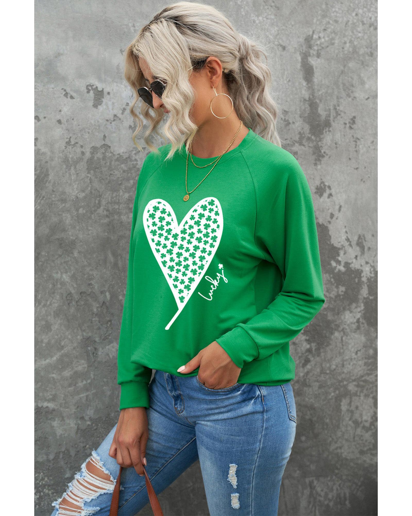 Azura Exchange Lucky Clover Heart Graphic Sweatshirt - S