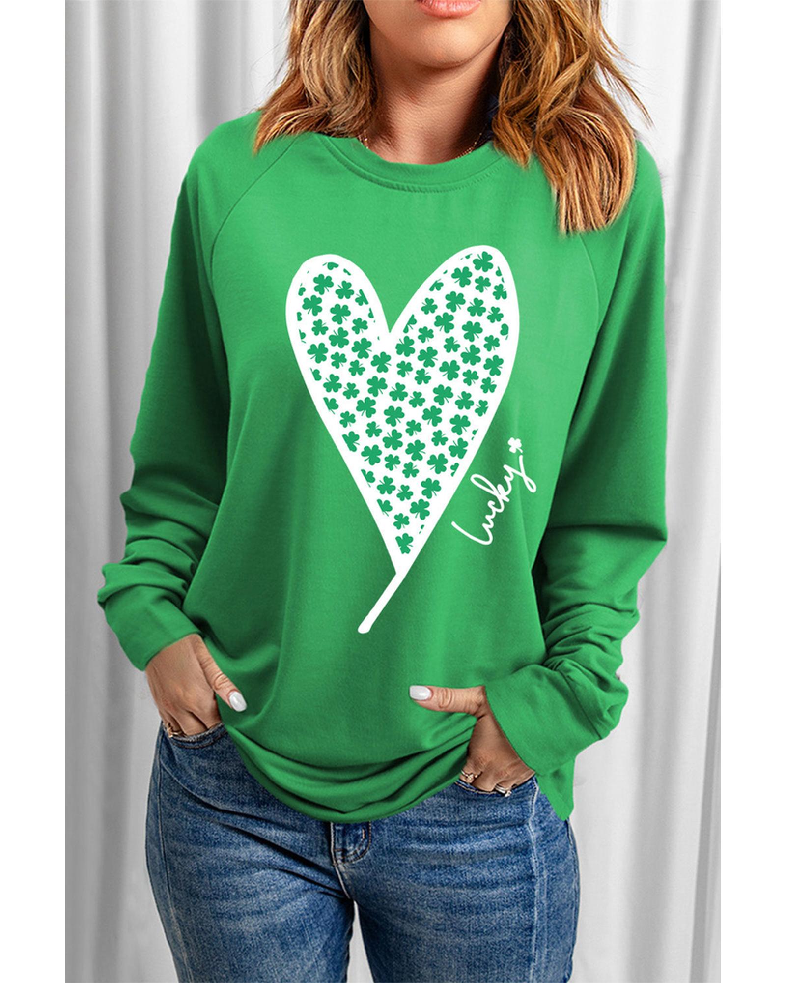 Azura Exchange Lucky Clover Heart Graphic Sweatshirt - S