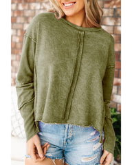 Azura Exchange Green High Low Raw Edge Sweatshirt - S
