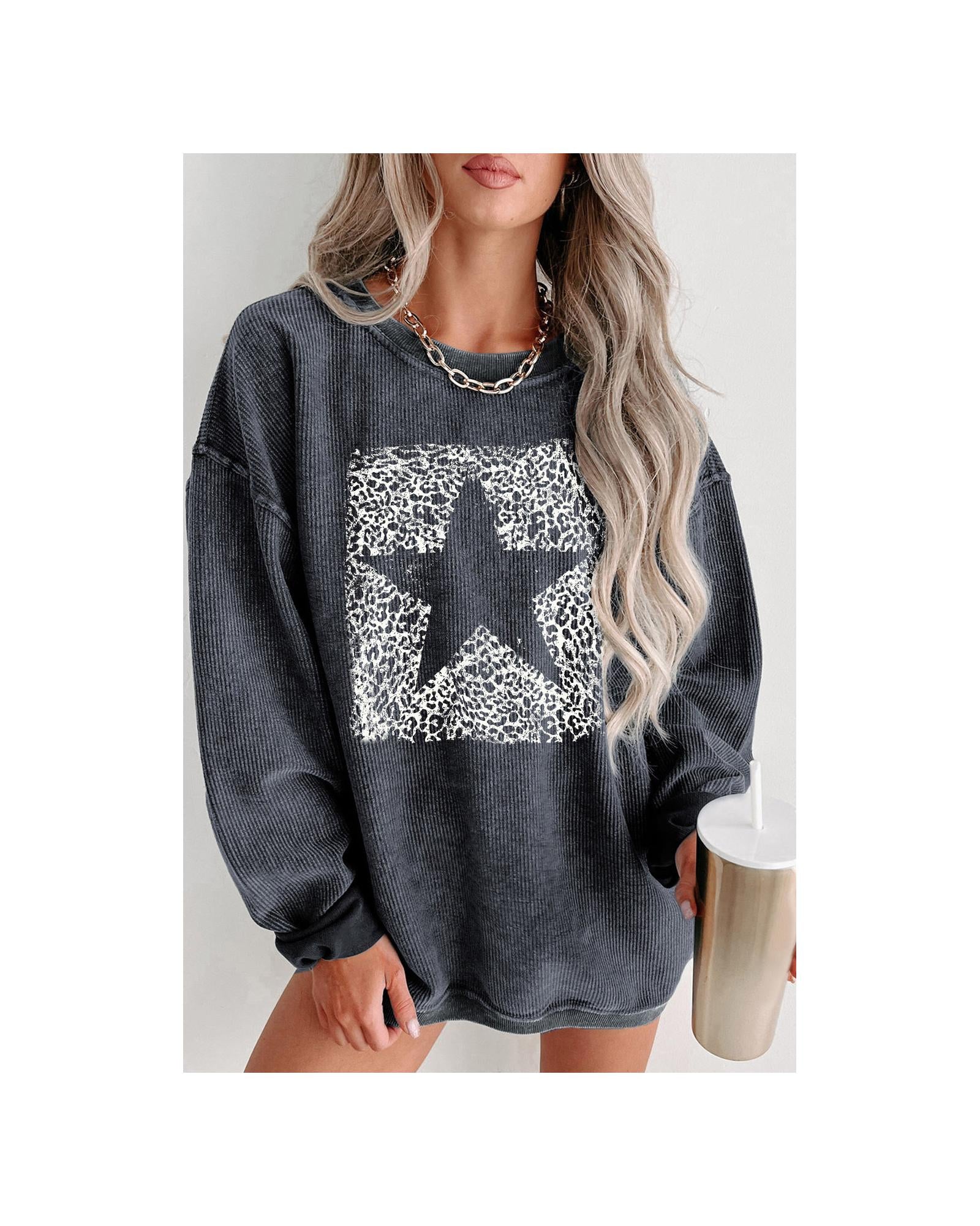 Azura Exchange Leopard Star Graphic Corded Sweatshirt - S