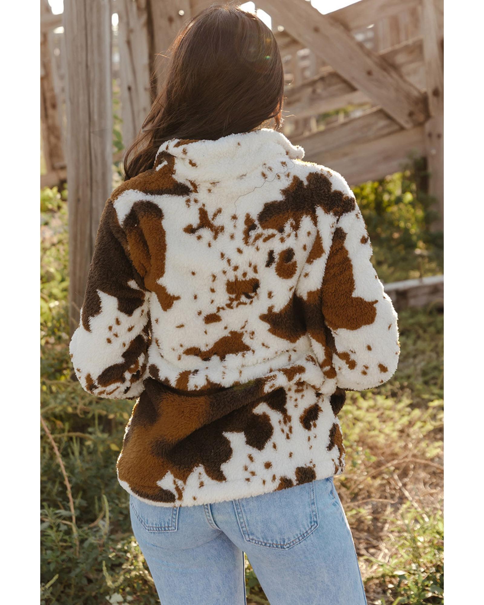 Azura Exchange Cow Print Fleece Sweatshirt - L