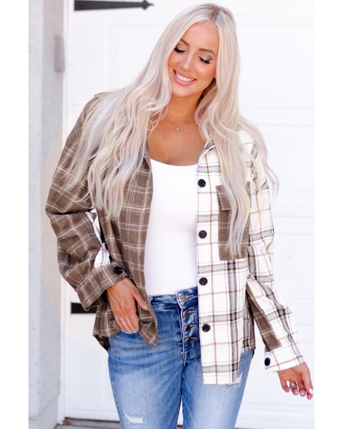 Azura Exchange Plaid Oversized Shirt - M