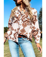 Azura Exchange Button Flap Pocket Shirt with Western Aztec Pattern - S