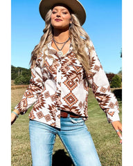 Azura Exchange Button Flap Pocket Shirt with Western Aztec Pattern - S