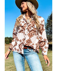 Azura Exchange Button Flap Pocket Shirt with Western Aztec Pattern - S