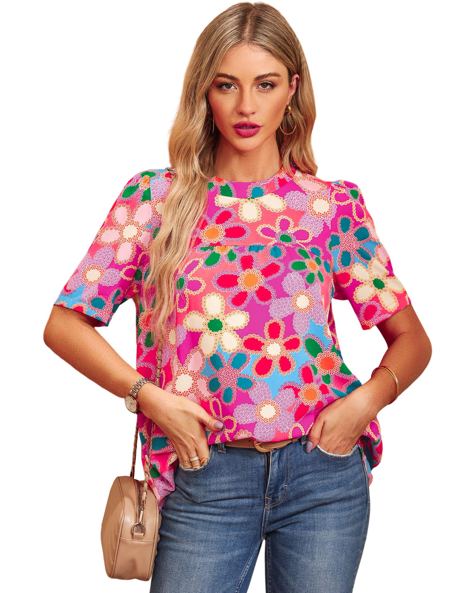 Azura Exchange Flower Print Puff Sleeve Top