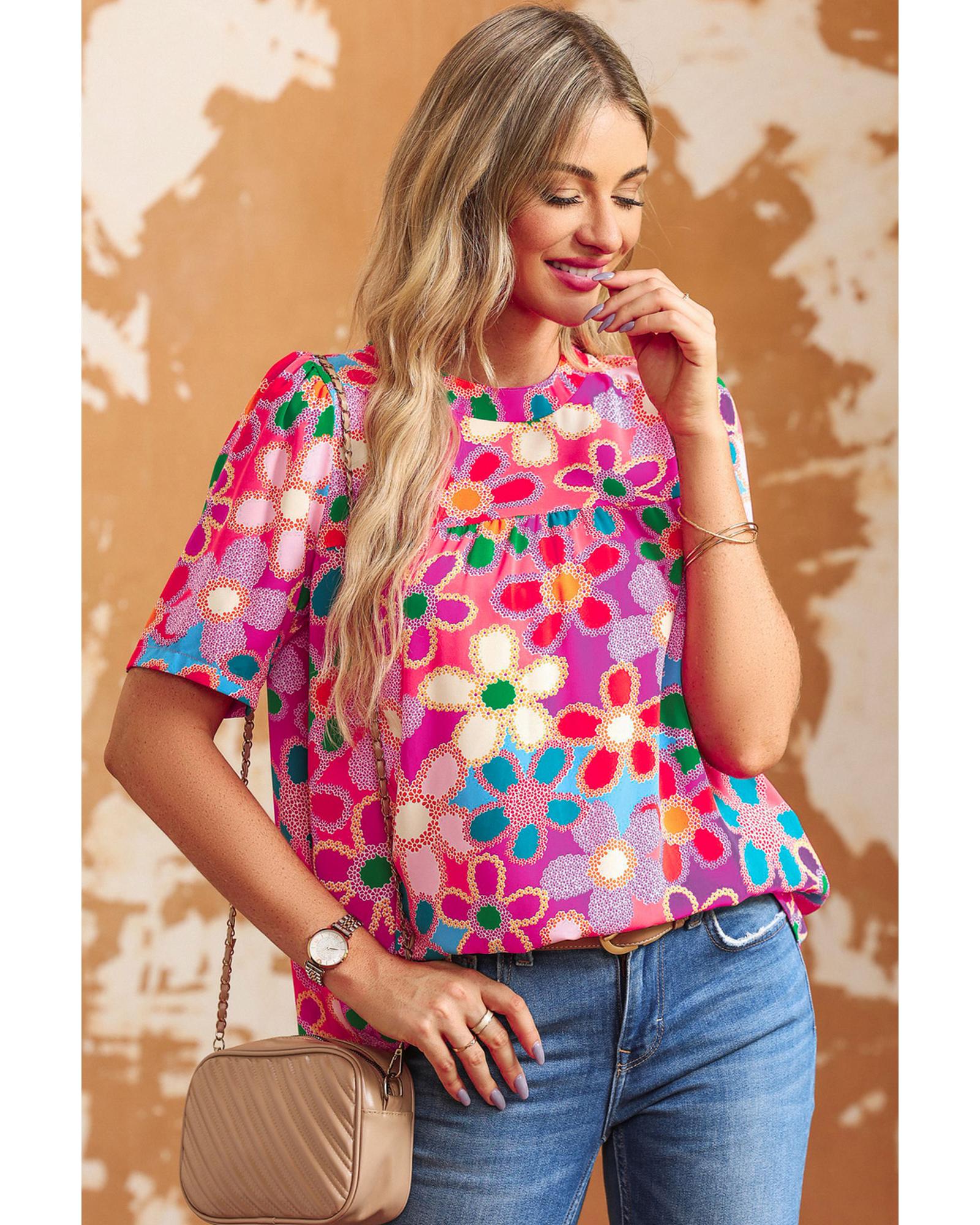 Azura Exchange Flower Print Puff Sleeve Top