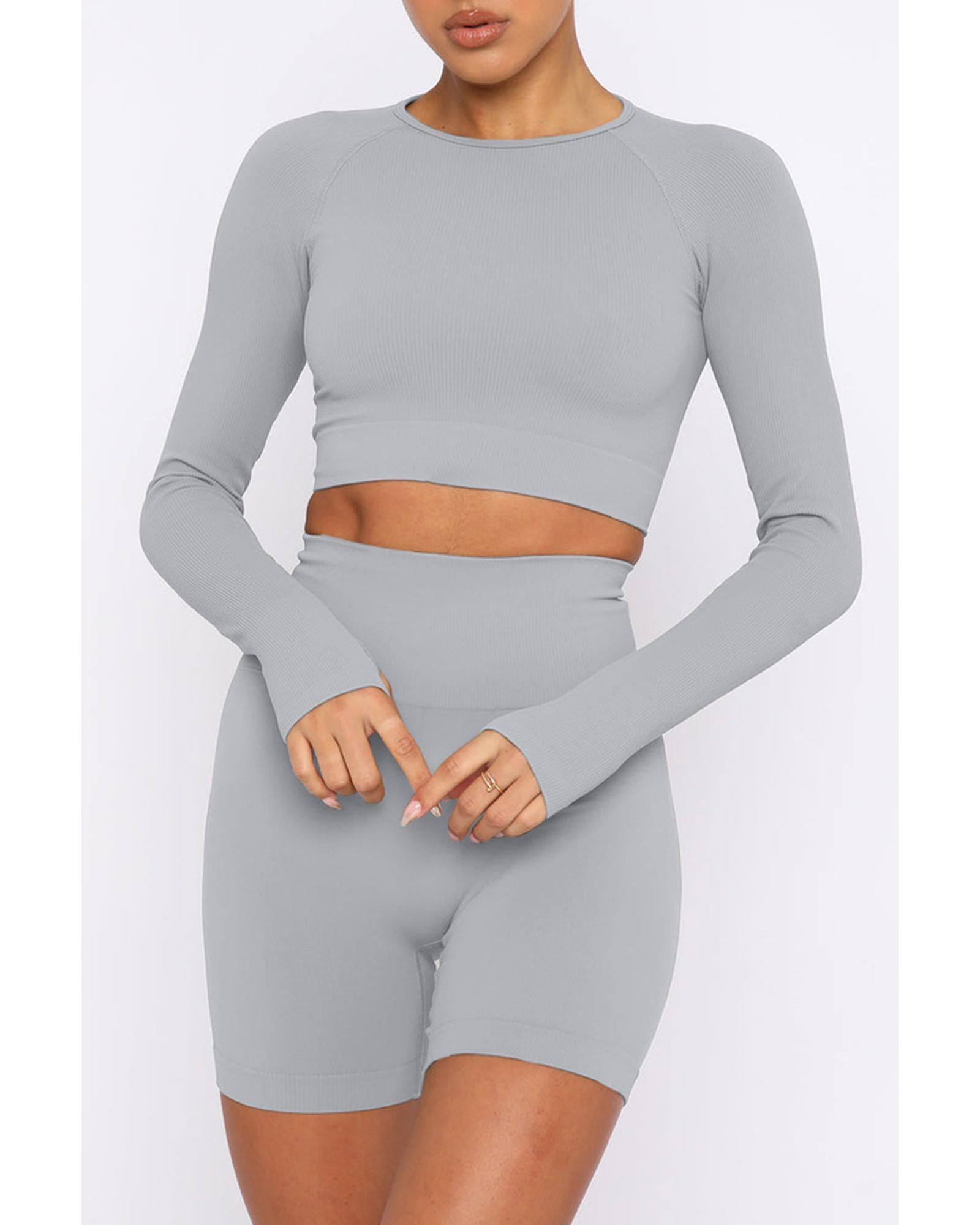 Azura Exchange Seamless Long Sleeve Crop Top - M