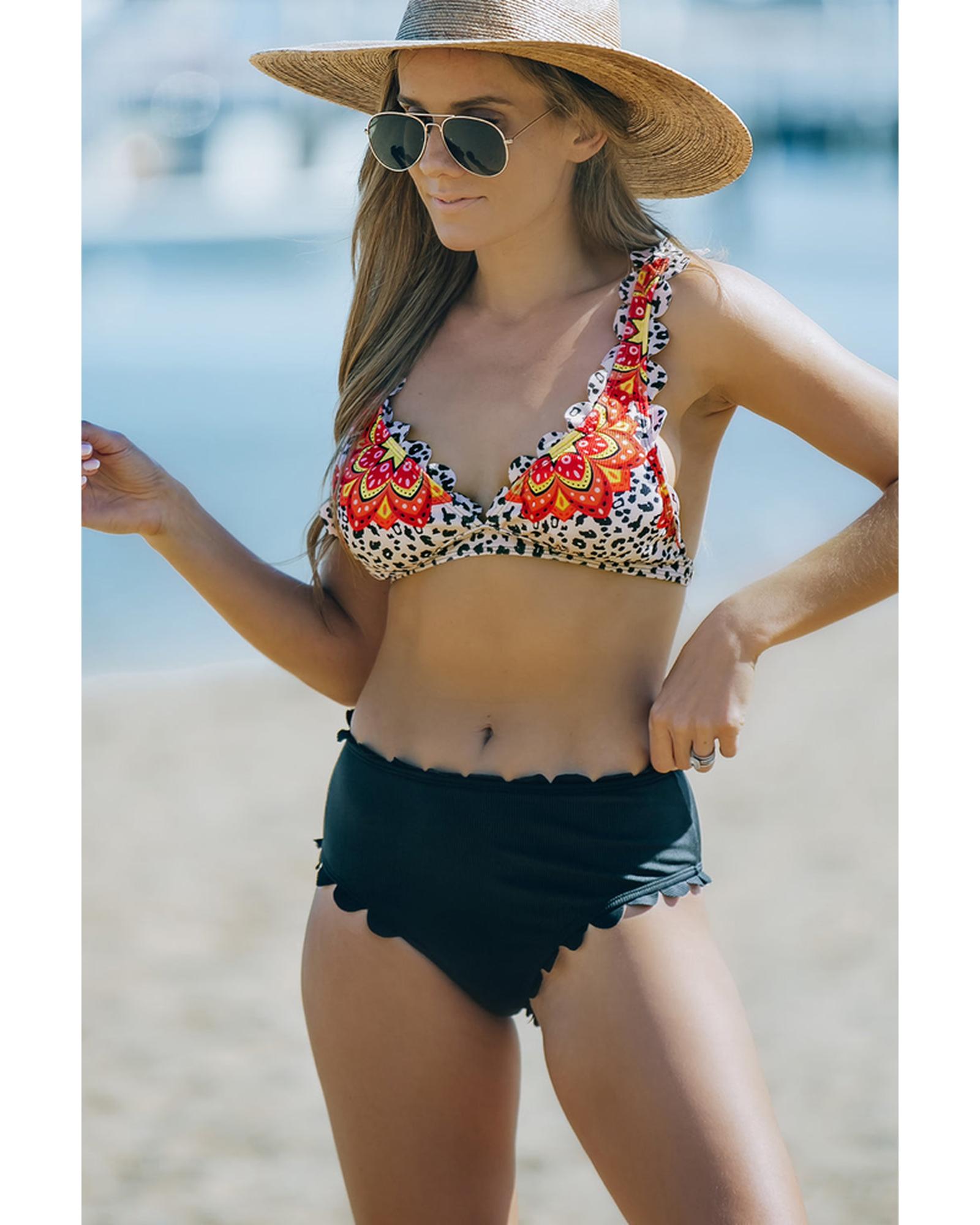 Azura Exchange High Waist Floral Leopard Bikini