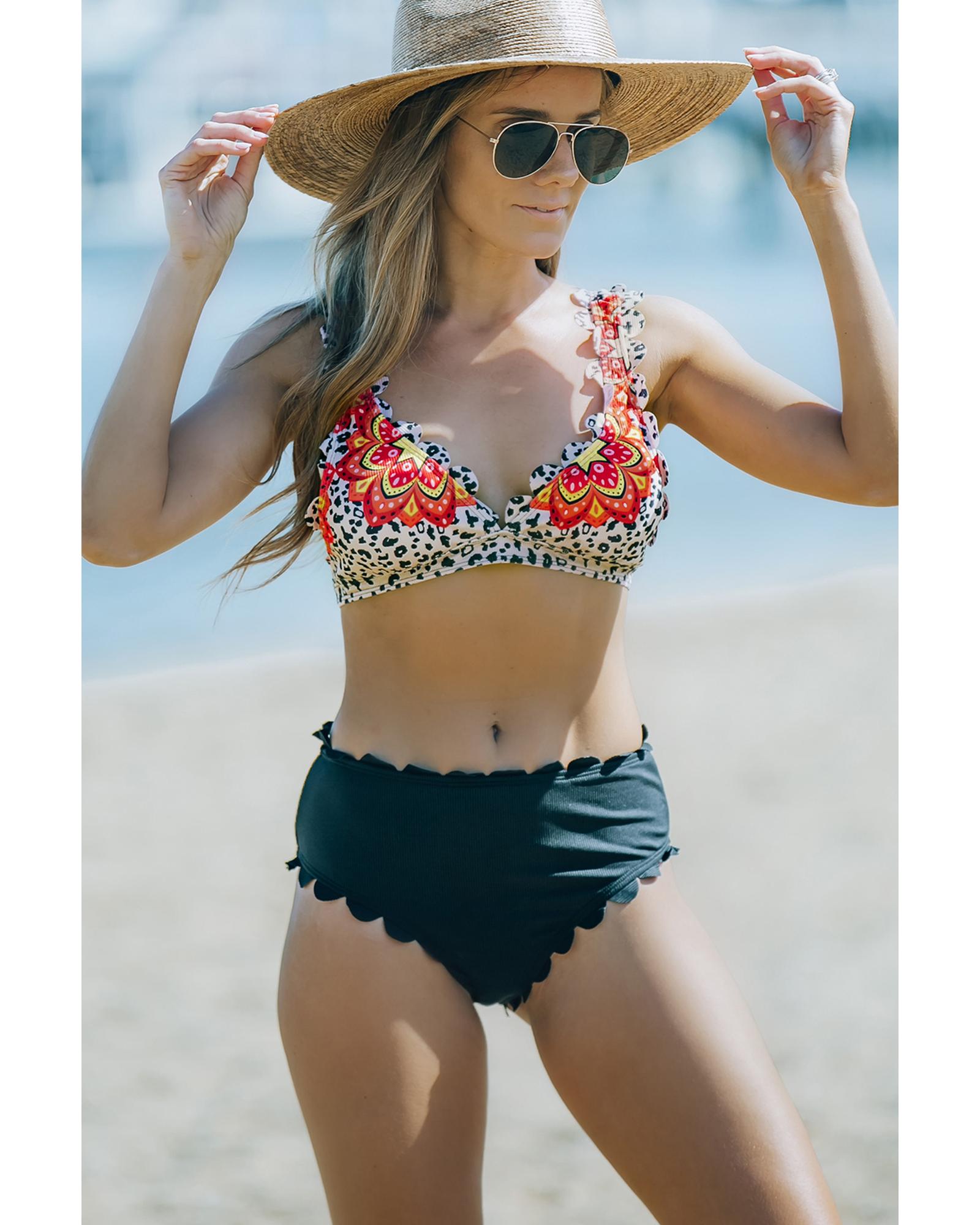 Azura Exchange High Waist Floral Leopard Bikini