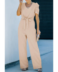 Azura Exchange Knotted High Waist Short Sleeve Jumpsuit - L