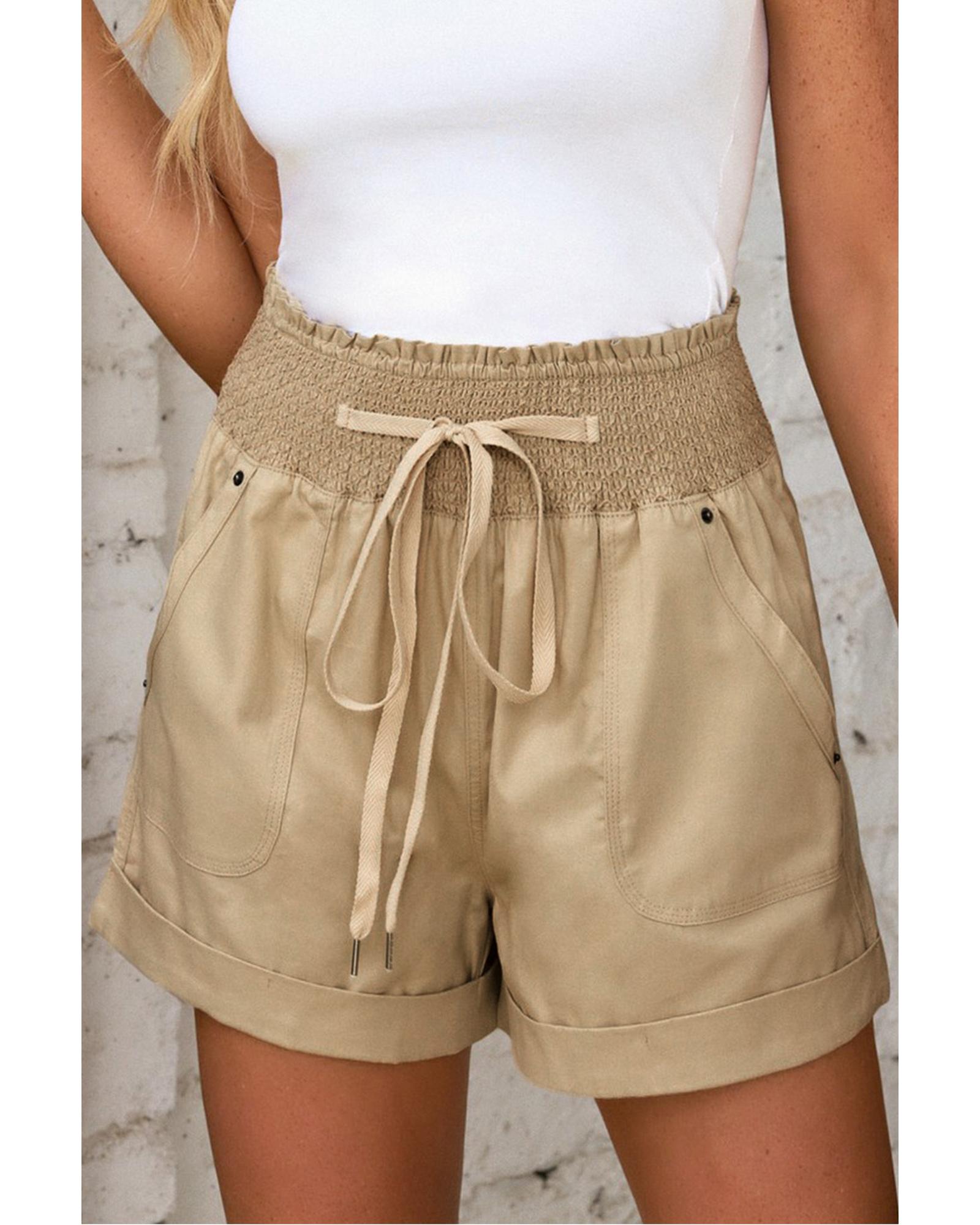 Azura Exchange Drawstring Khaki High Waist Shorts -