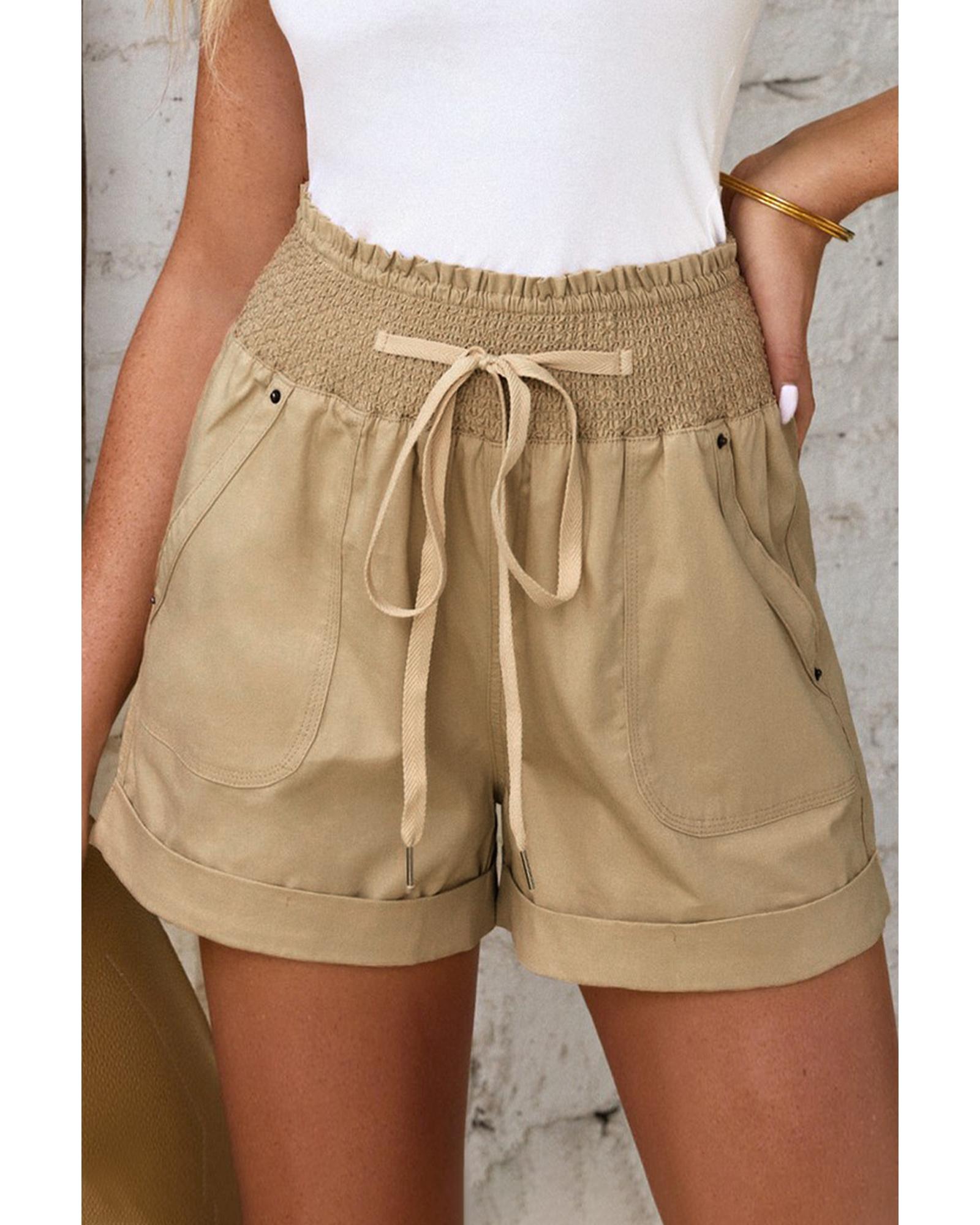 Azura Exchange Drawstring Khaki High Waist Shorts -