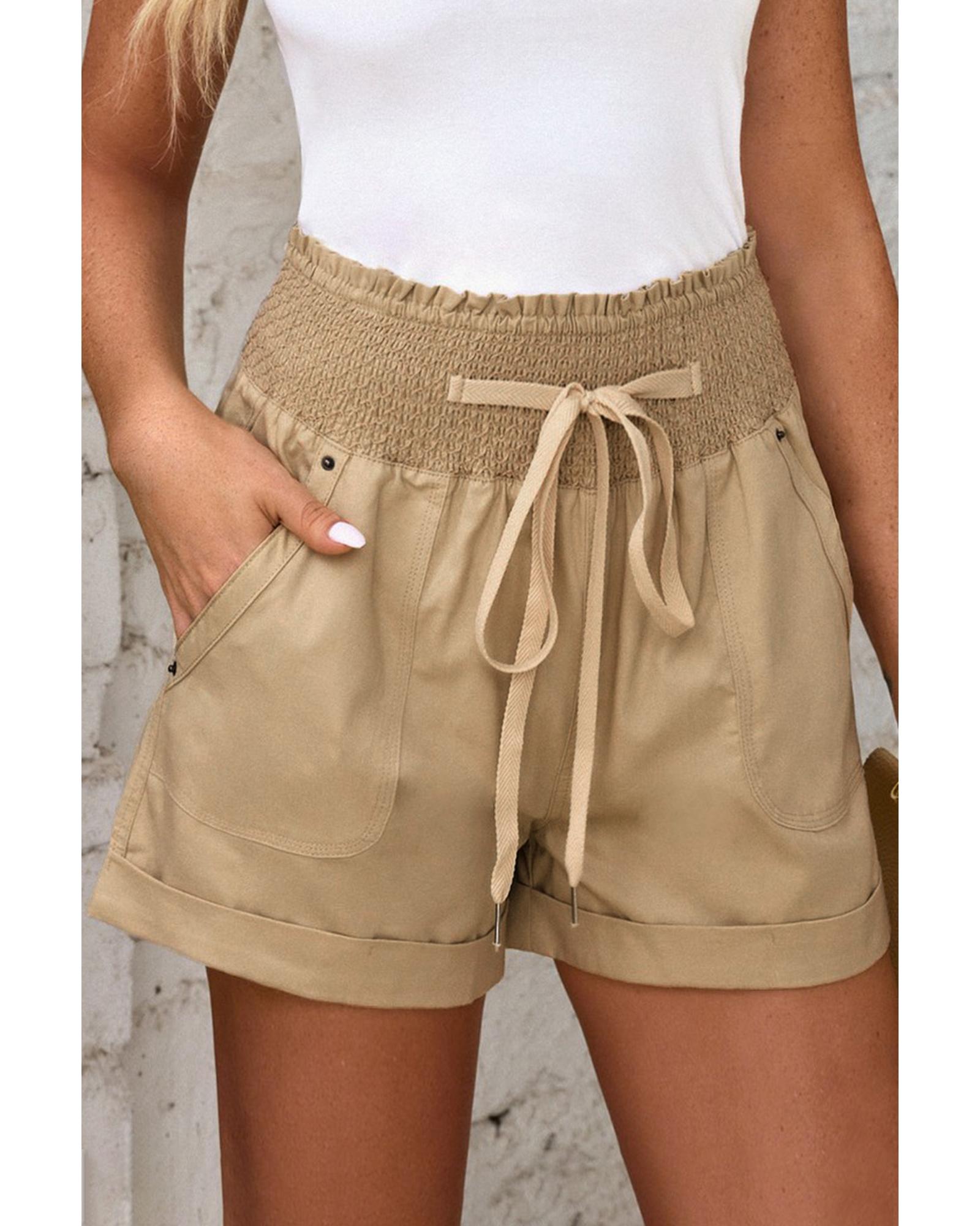 Azura Exchange Drawstring Khaki High Waist Shorts -