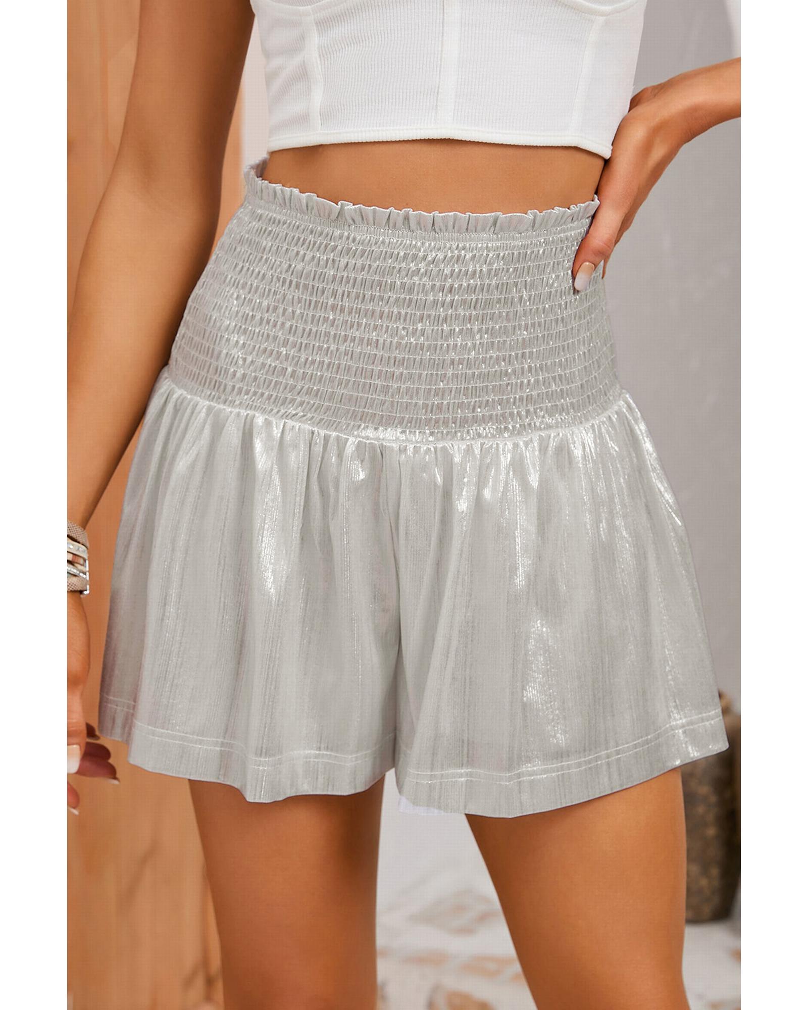 Azura Exchange Smocked High Waist Shorts with Metallic Sheen - XL