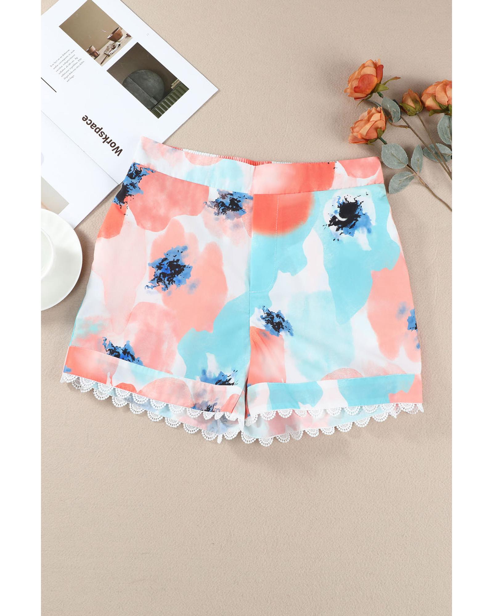 Azura Exchange Water Marbling Print Lace Trim Shorts - 12 US