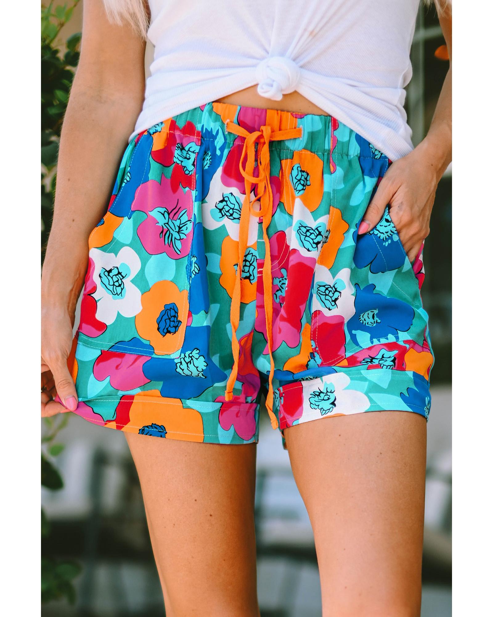 Azura Exchange Floral Print Drawstring Waist Casual Shorts - S