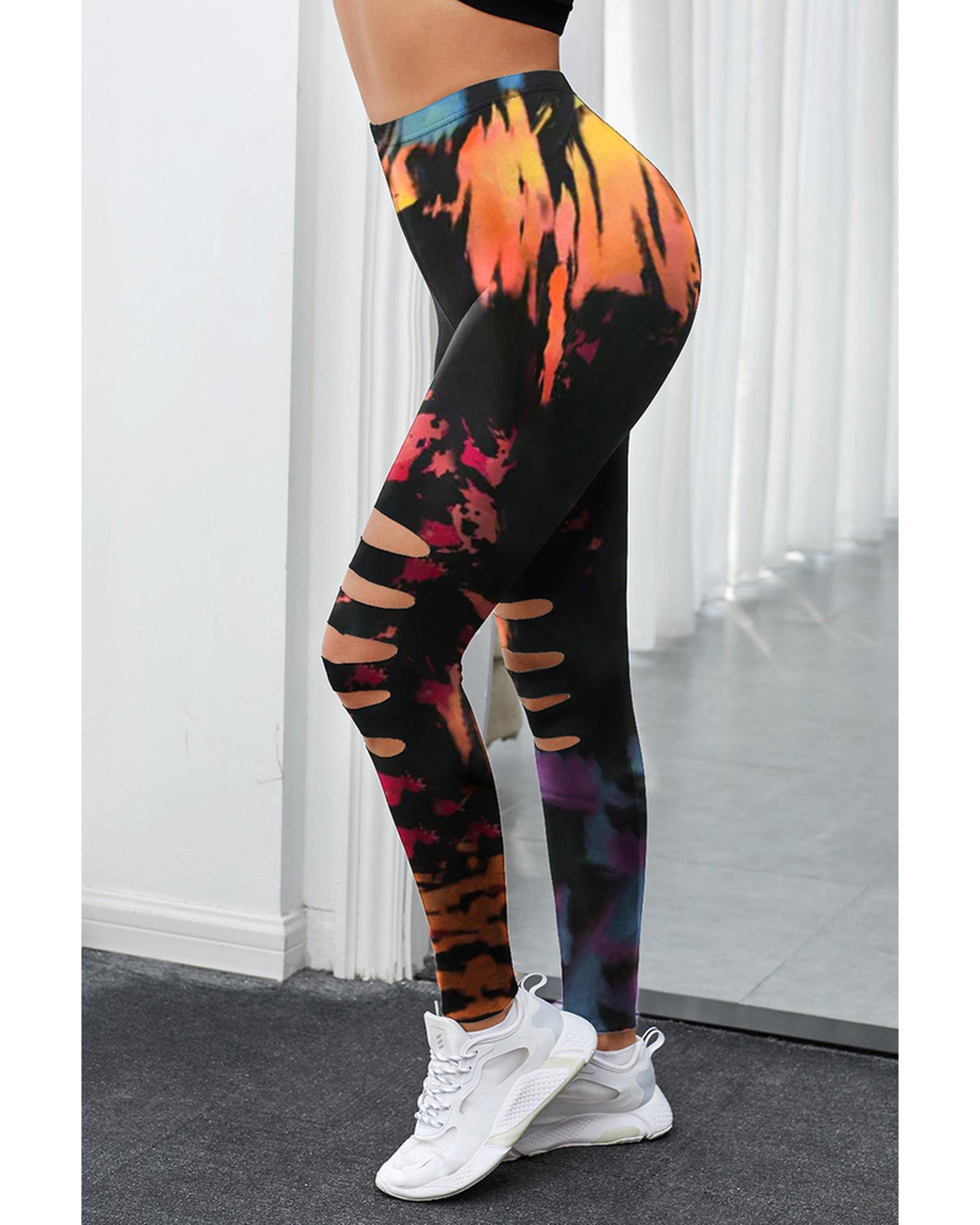 Azura Exchange Tie Dye Hollow Out Fitness Leggings