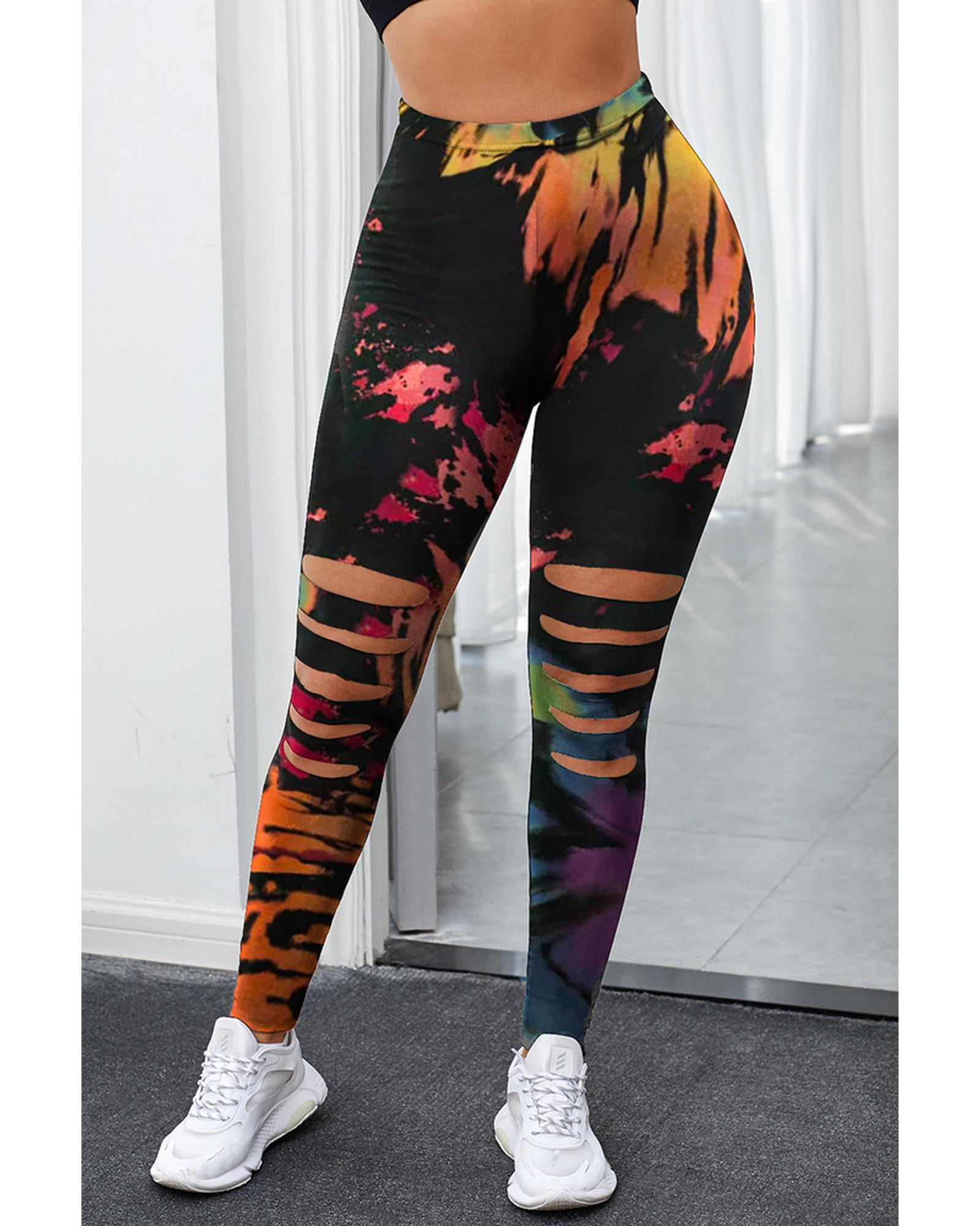 Azura Exchange Tie Dye Hollow Out Fitness Leggings