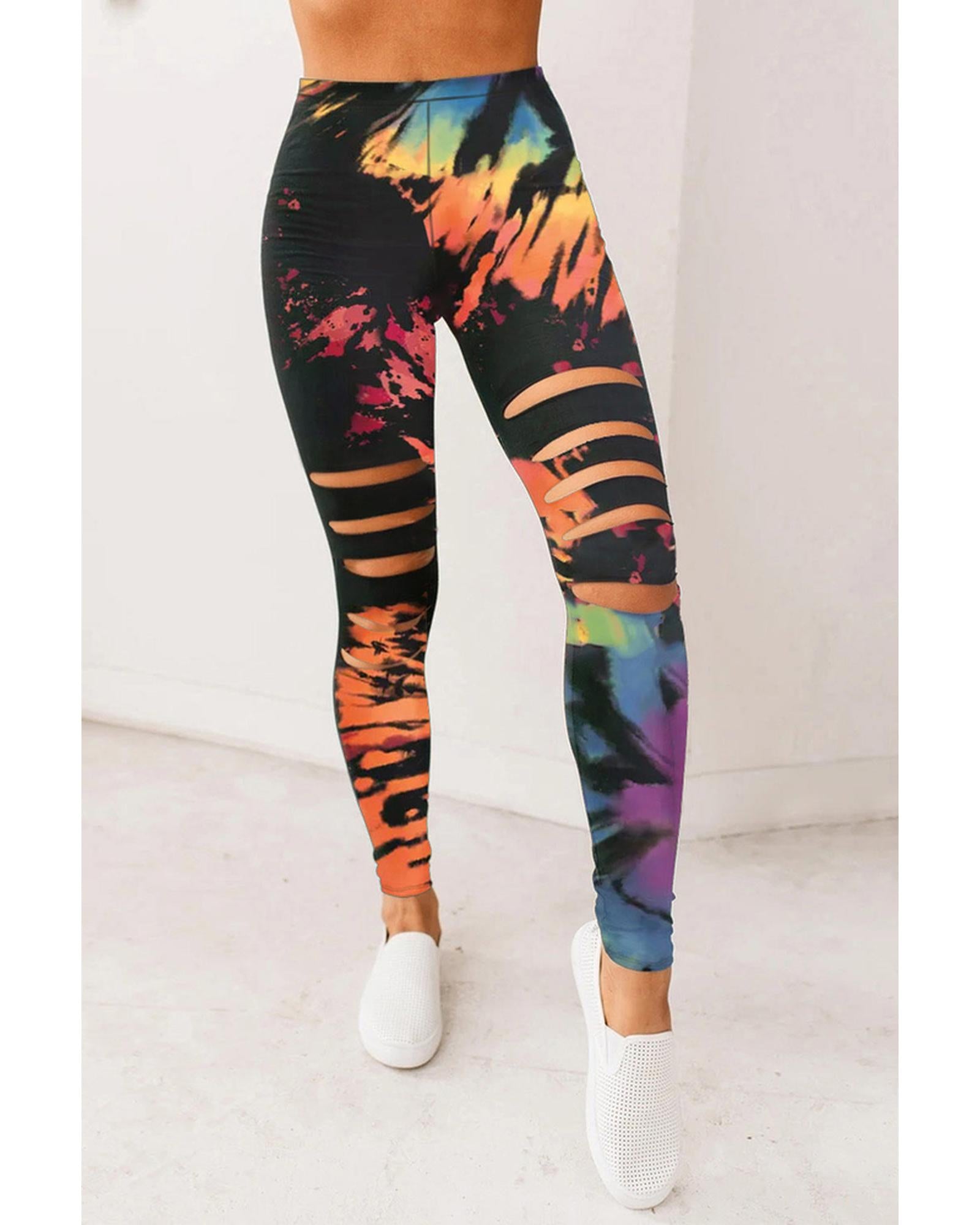 Azura Exchange Tie Dye Hollow Out Fitness Leggings - M