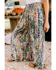 Azura Exchange Floral Print Shirred High Waist Wide Leg Pants - L