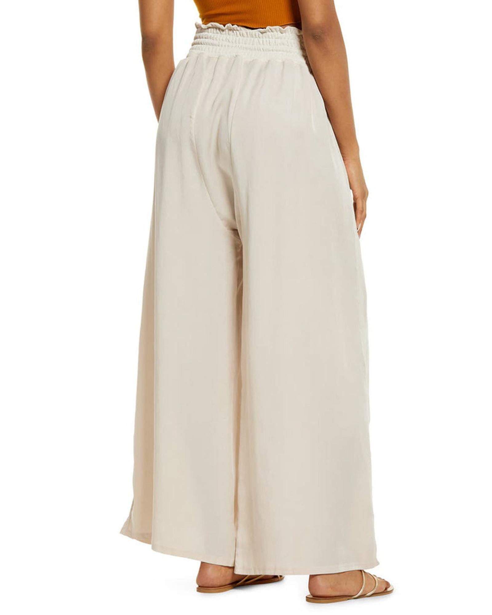 Azura Exchange Smocked High Waist Wide Leg Pants - L