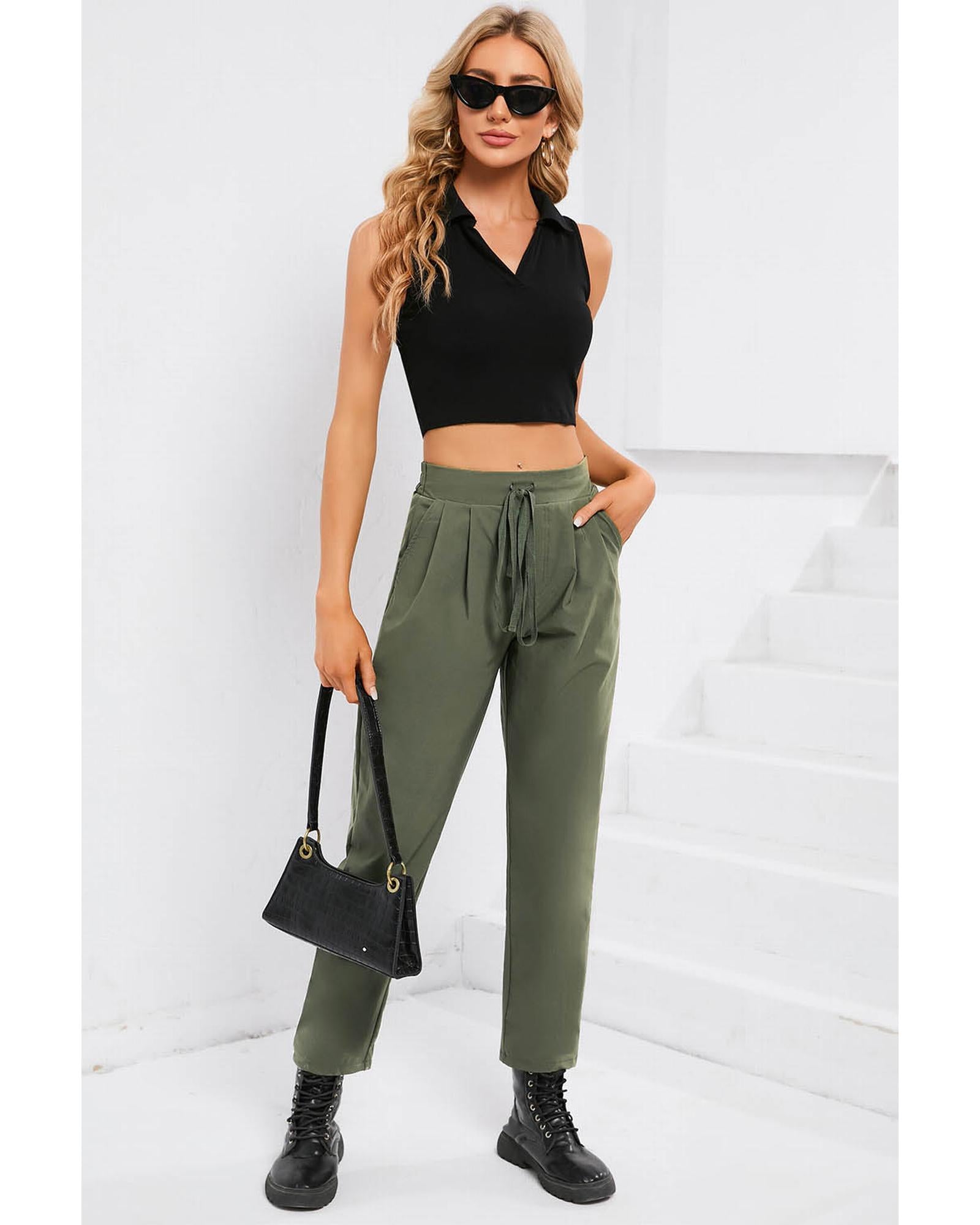 Azura Exchange Elastic Drawstring Waist Pants - L