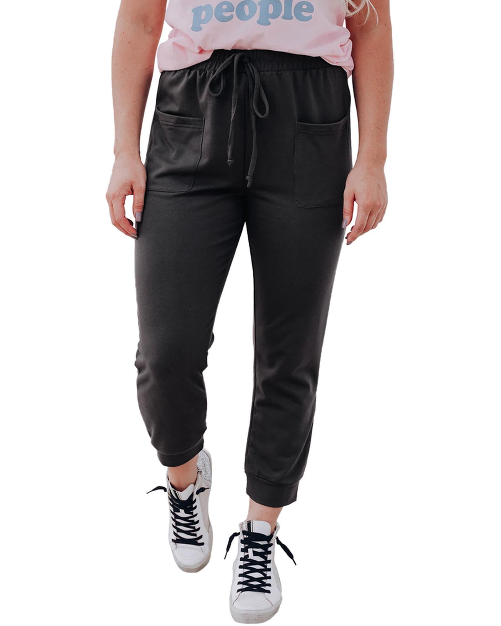 Azura Exchange Drawstring Waist Jogger Pants with Front Patch Pockets - M