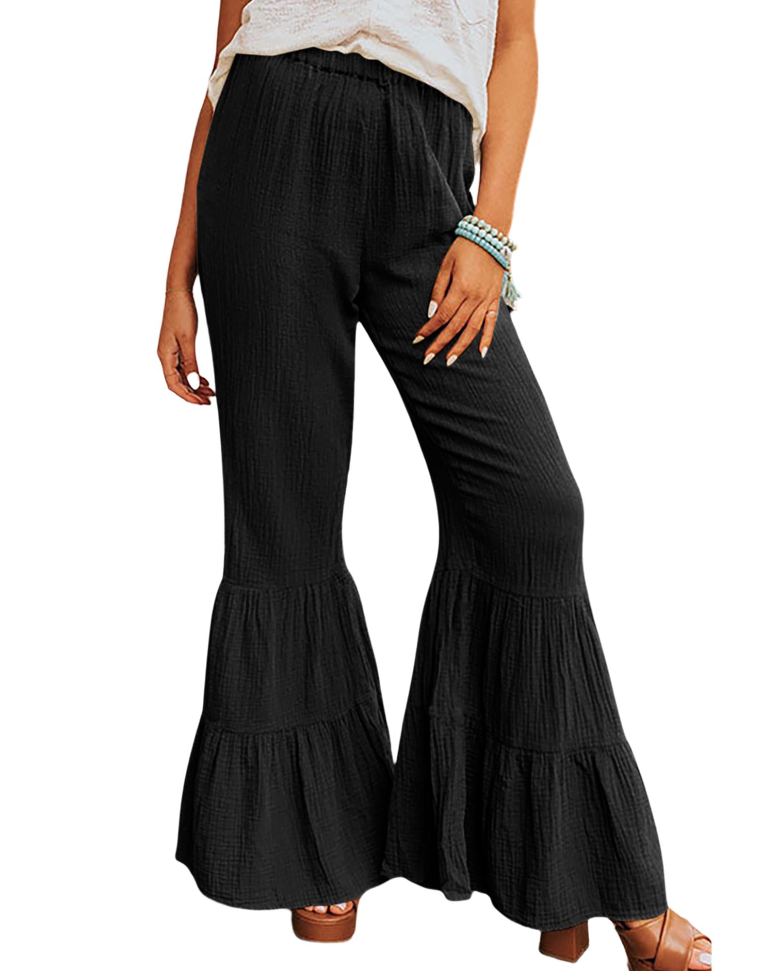 Azura Exchange Textured Ruffled Bell Bottom Pants - XL