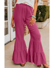 Azura Exchange Textured High Waist Ruffled Bell Bottom Pants - L