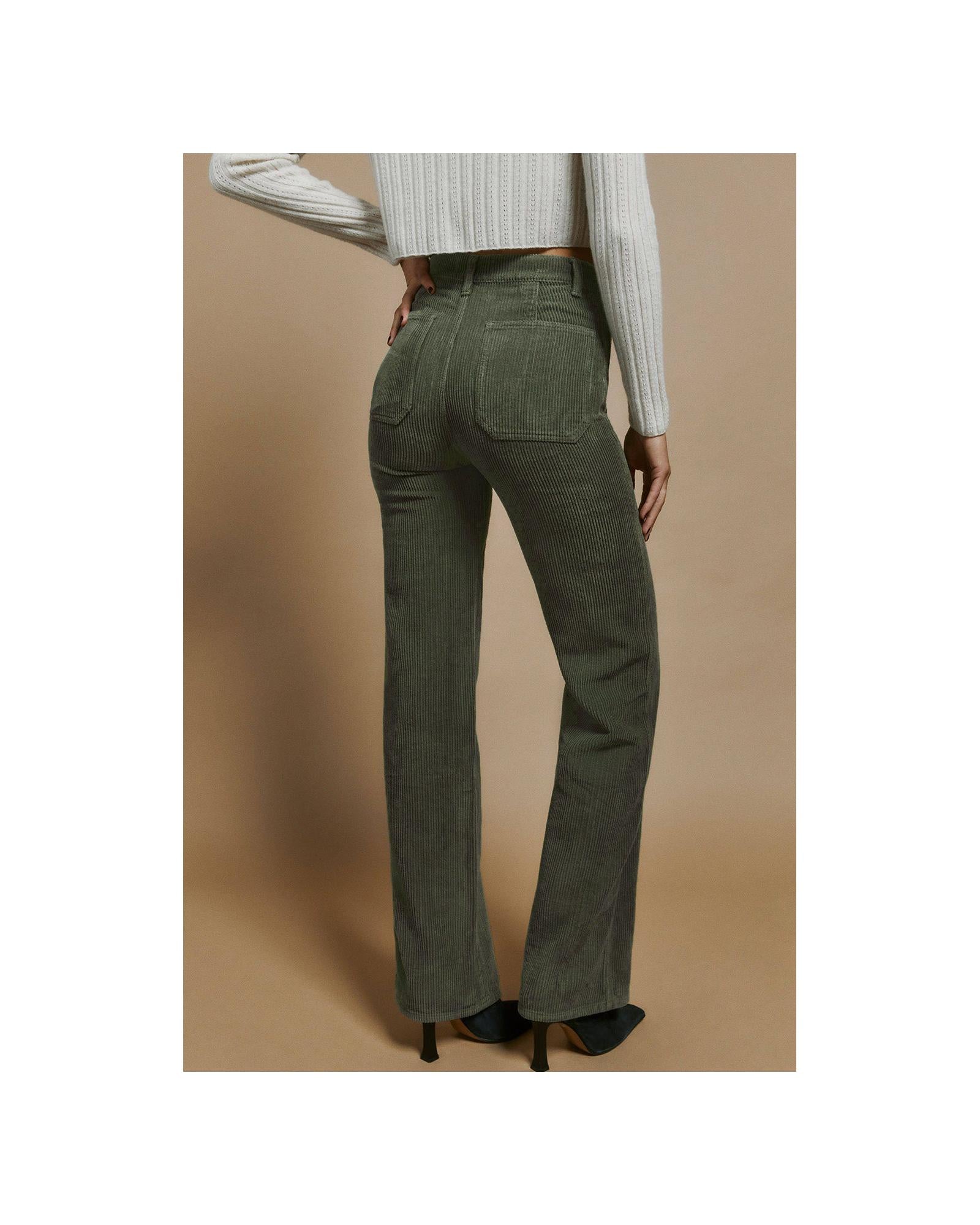 Azura Exchange Green High Waist Square Pockets Corduroy Pants - S