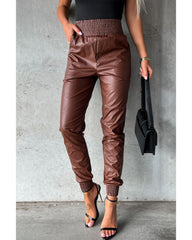 Azura Exchange Smocked High-Waist Leather Skinny Pants