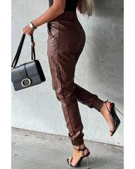 Azura Exchange Smocked High-Waist Leather Skinny Pants